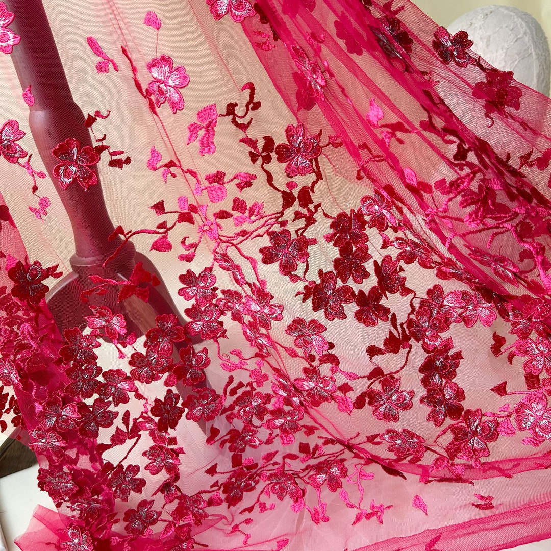 Embroidery Floral Lace Fabric Burgundy Lace Tulle for Prom