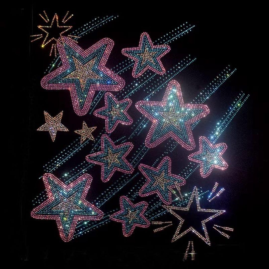 Bling Shooting Star Rhinestone Transfer Pink and Blue Stars Iron on ...