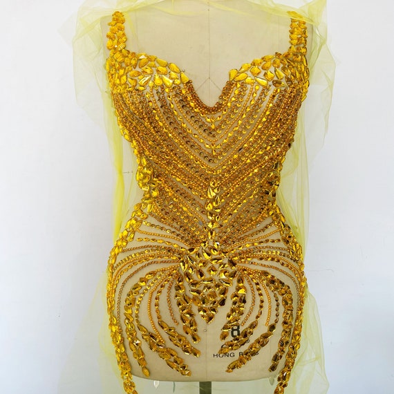 Handgefertigte Strass-Applikationen Zum Aufnähen – 1 Paar, 14 X 50 Cm, Gold, Für Kleidung & Accessoires