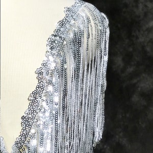 Sequin Fringe Trim Fringe Dress Tassel Shoulder Embellished  Bling Belt  for Party Carnival  6.3 inches