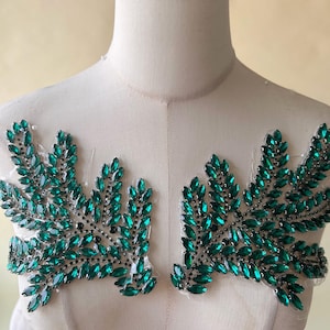 3d Rhinestone Leaves Applique Sparkling Iron on Leaf  Patch for Costumes Crafts