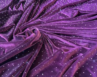 4 Ways Stretch Rhinestone Velvet Fabric Sparkling for Party Dress,Prom Gown 63'' Wide