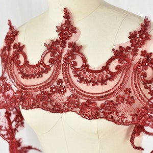 Vestido de renda bordado brilhante com fio, guarnição por jarda, lantejoulas, floral, franja, bainha para vestido de casamento, vestido de desempenho