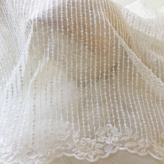 Stunning design Alabaster Beaded lace Sequins on Tulle Fabric