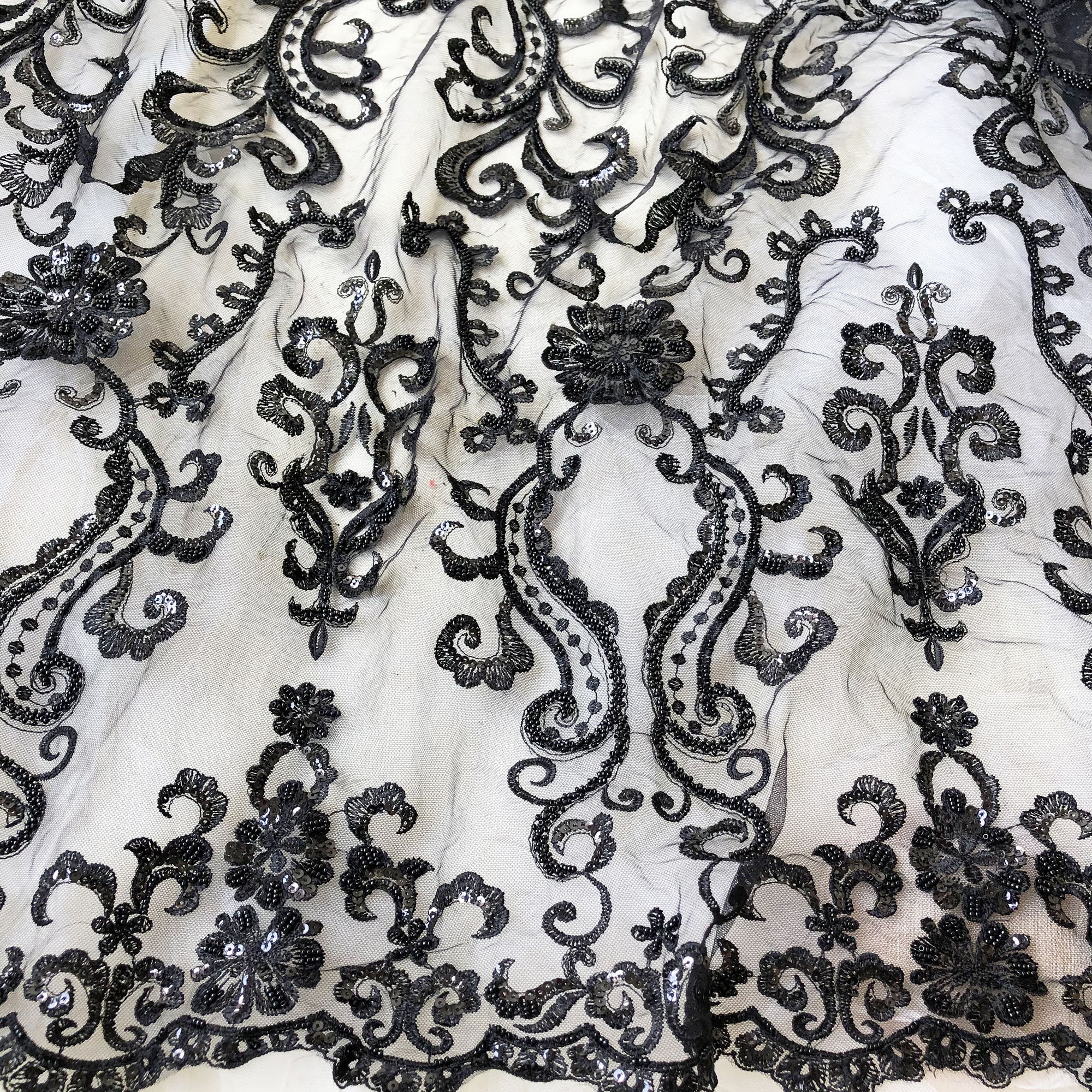 Black Sequined Beaded Lace Fabric By the yard Shimmery | Etsy