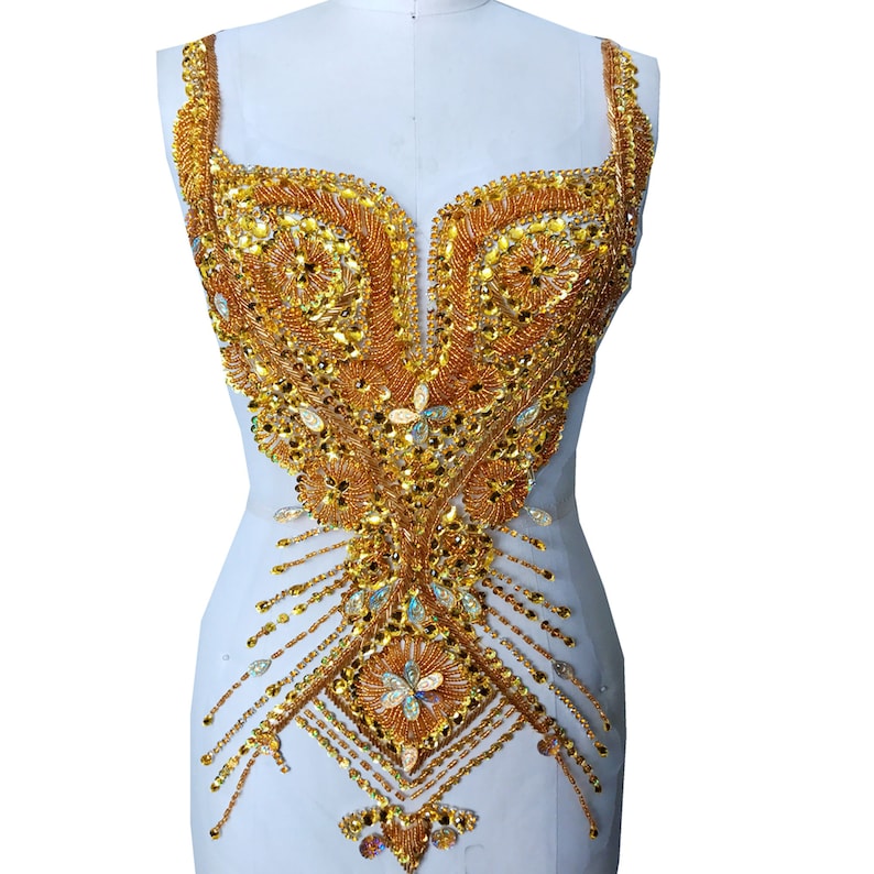 Square Beaded Bodice Applique Sparkly Front Rhinestone Etsy