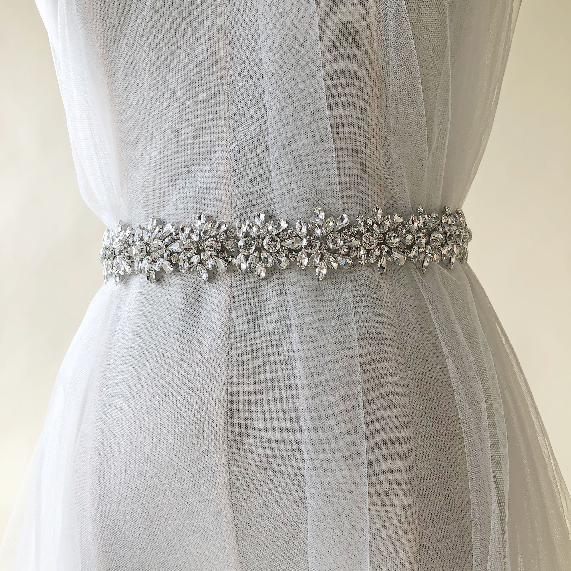 Rhinestones Bridal Sash Wedding Dress Crystal Waist Belt Beaded Ribbon Vintage 