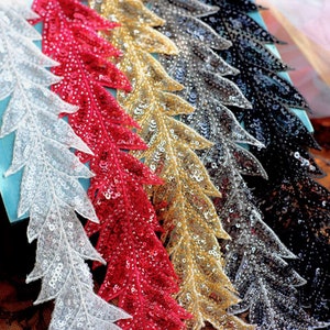 Shimmery Leaves Trim op maat gesneden Feestkostuums Leaf Vines Fringe Pailletten Borduursel Riem naaien Verfraaid voor DIY Crafting
