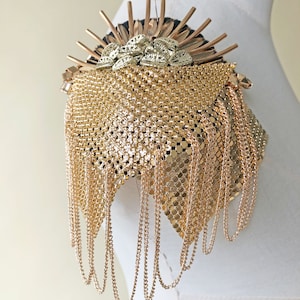 Golden Costume Uniform Shoulder Badge Mirror Pair  Beaded Metal Tassel Chain Epaulet Shoulder Embellishment