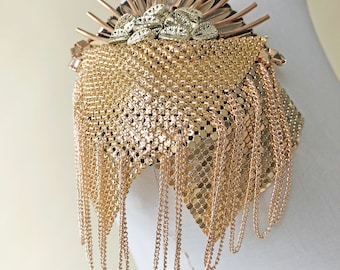 Golden Costume Uniform Shoulder Badge Mirror Pair  Beaded Metal Tassel Chain Epaulet Shoulder Embellishment