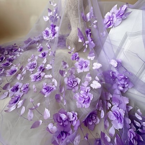 Large Flower Party Dress Lace Exquisite 3D Flower  Fabric Tulle For Ballgown Bridal Dress 51 inches Width