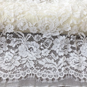 Corded Flower Lace Fabric by Yard  Off-White Lace Tulle Fabric White flower lace for Cocktail Party Swing Dress