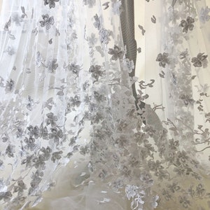 Embroidery Floral  Lace Fabric Off-White  Lace Tulle for Wedding Dress Bridal Gown 59 inches Width