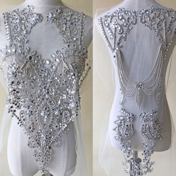 Bling Beaded Bodice Applique Silver Rhinestone Appliques for Etsy
