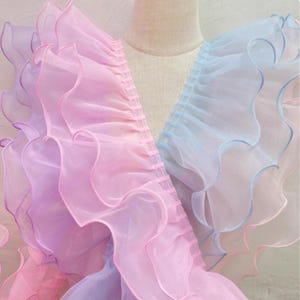 Acabamento de renda com babados por metro Vestido requintado de organza com babados de 2 camadas e franjas, bainha para vestido de casamento, boneca de renda, roupa de manequim
