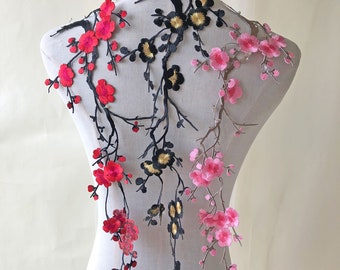 Iron on  Plum Applique Embroidery Vines of  Floral Applique Patch Trim for Garment Costumes