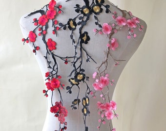 Iron on Applique  Embroidery Plum Vines of Applique Patch Blossom Trim for Garment Costumes