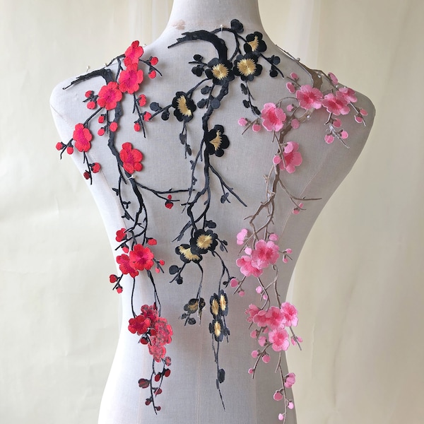 Iron on Applique  Embroidery Plum Vines of Applique Patch Blossom Trim for Garment Costumes