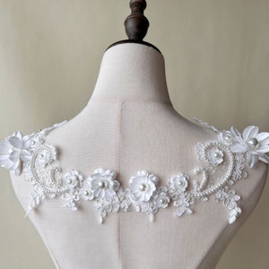 Mirror Pair Pearl Flower Beaded Corded Embroidery Lace Applique 3d Flower Patches Sew onto DIY Craft Projects Garter Sets