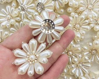 Pearl Applique  Wedding Accessories Water Drop Shape Beaded Button  for Craft,Garter 5pcs