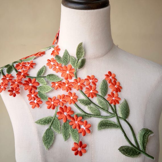 Toppe In Pizzo Ricamato A Specchio - Coppia Foglie Verdi Per Cucito Su Abiti E Costumi - Foto 10