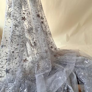 Celestial Dress Lace Fabric Golden Sequined Star Moon Lace Overlay for Party   53 inches Width