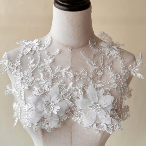 Toppe In Pizzo Ricamato A Specchio - Coppia Foglie Verdi Per Cucito Su Abiti E Costumi - Foto 2