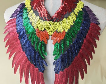 Iron on Wings Lace Applique Shimmery Sequined Angel Wings  Bling Accents  for Gala Party Costumes