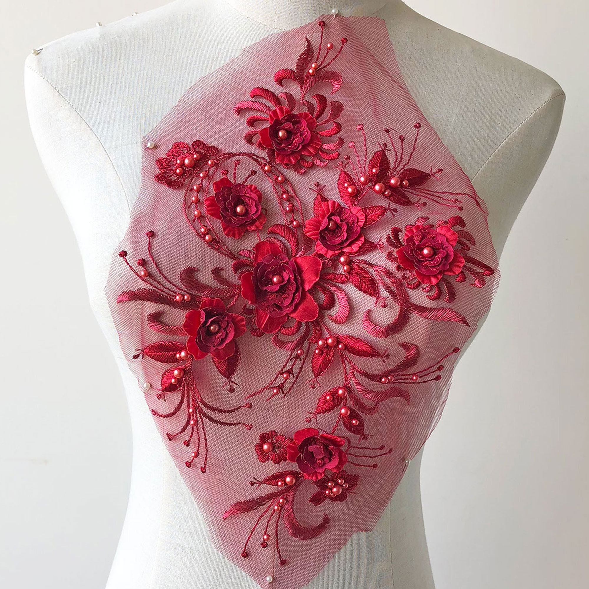 Applicazioni In Pizzo Con Ricamo Floreale E Paillettes - Per Abiti Da Sposa, Costumi E Craft - 25x12cm - Foto 9