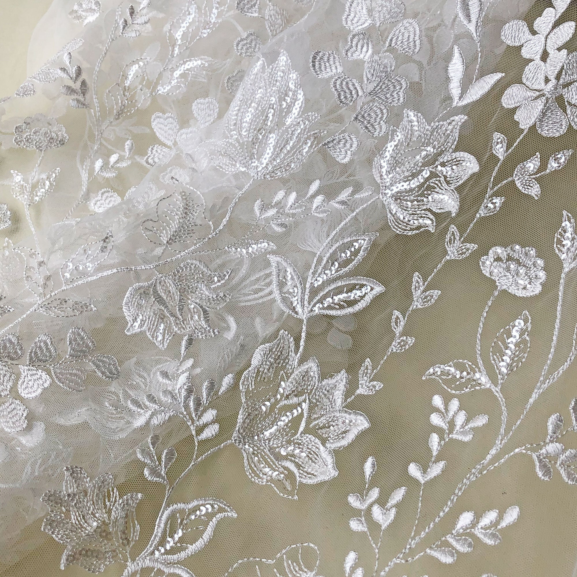 Offwhite Wedding Dress Lace Fabric by the Yard Clear Sequined Etsy