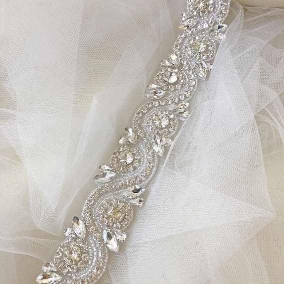 Sparkling Rhinestone Trim Crystal Sash Belt Applique Iron on 