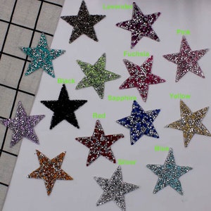 Iron on Star Applique Bling Rhinestone Star Patch Gel Back Star for Shoes,Craft Projects (2pcs)