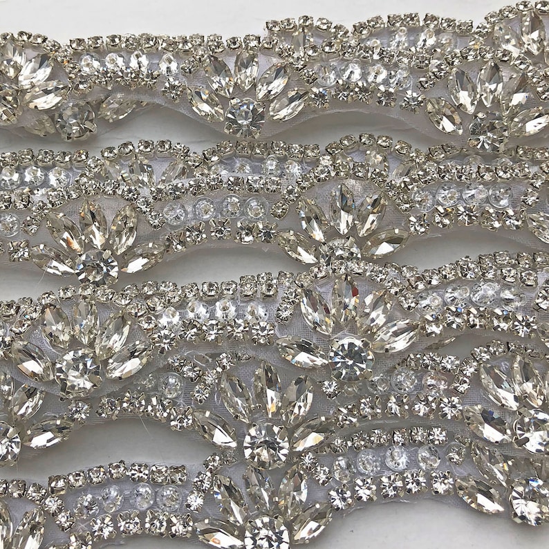Clear Rhinestone Trims Sparkling Rhinestone Applique Trim Iron on Rhinestone Belt Clear ...