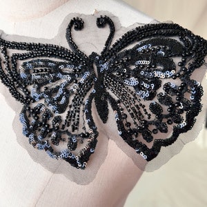 Applique papillon scintillant de couleur noire Patch papillon pour robe de bal