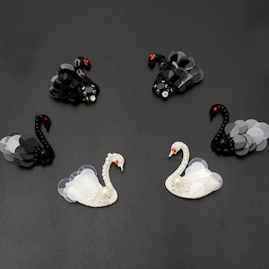 Couples Swan Applique Mirror Pair  Beaded Birds Patch for DIY Craft Projects,Garter Set, Headpieces