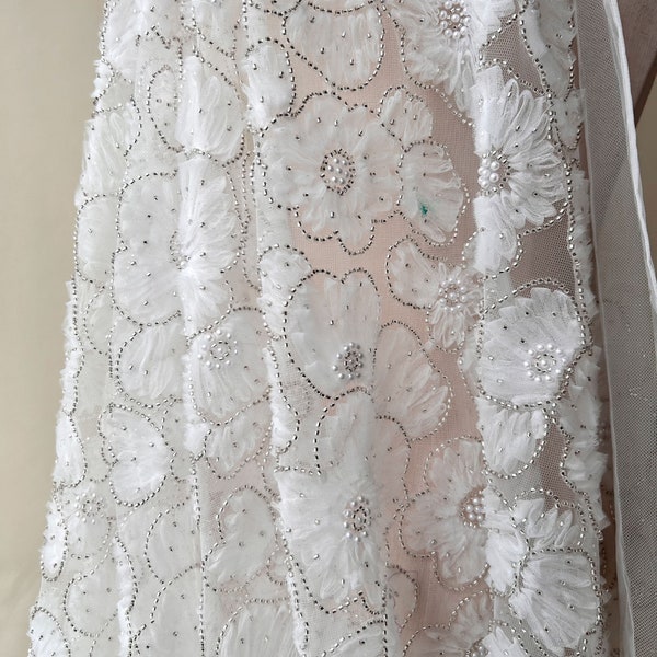 Tissu en dentelle à fleurs perlées, tulle à fleurs 3D pour robe de bal, Costumes de fête, 51 pouces de largeur