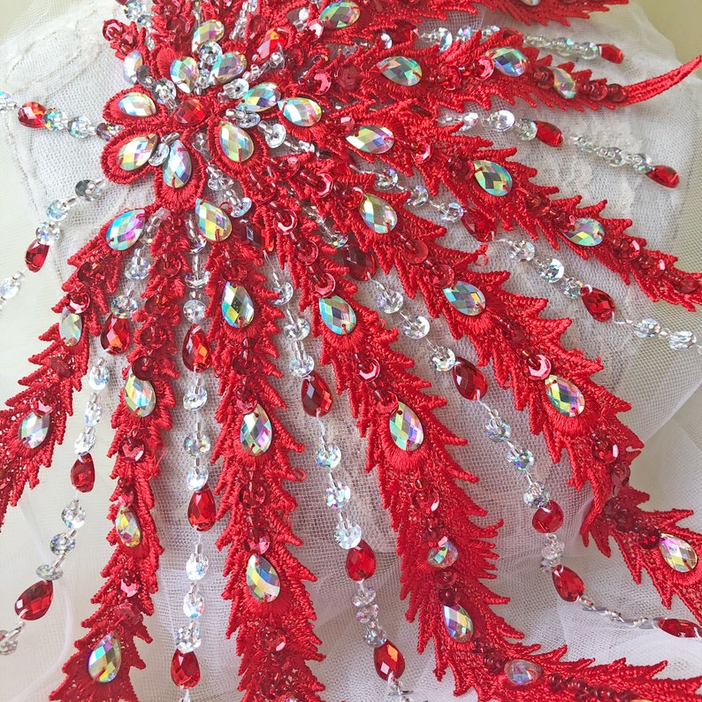 Beaded Leaves Applique Rhinestone Sewing Patch Ballgown Etsy