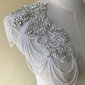 Sparkling Rhinestone Beaded Tassel Applique Bling Crystal Embellished for Shoulders Garters