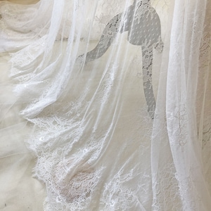 3 meters Eyelash Lace  French Lace Tulle Off-White Chantilly  Floral Lace Fabric for Dress,Veil
