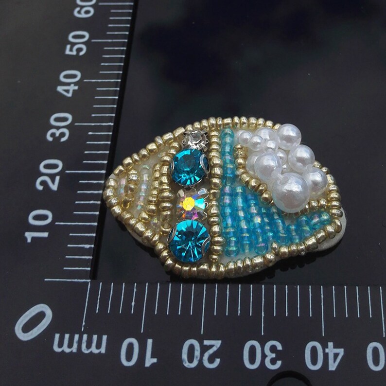 Seashell Fabric Applique Rhinestone Beaded Badge Sewing for Epaulette ...