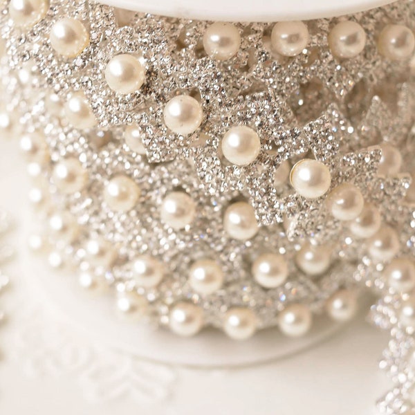 Pearl and Rhinestone Trim Sparkling Sash Belt Applique Bling Accessories for Bridal Dress, Party Gown