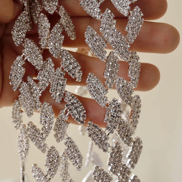 Leaf Rhinestone Chain  Diamante Crystal Trimming Sparkling Accents for Party Dress Straps DIY Bridal Garter Set