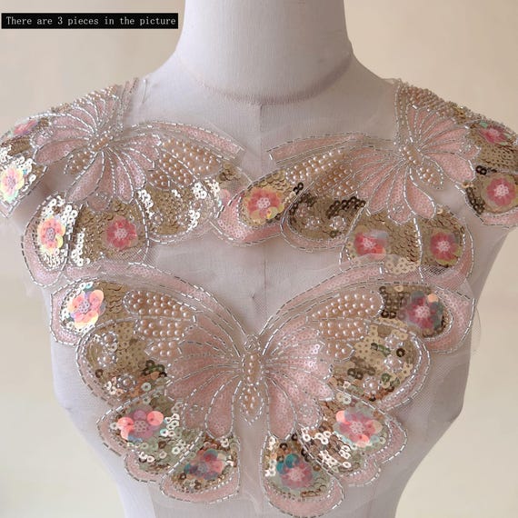Beaded Butterfly Applique Colorful and Sparkling Sequined Butterfly for Party Dress