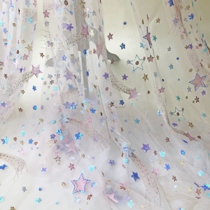 Colourful Star Lace Overlay Sequined Embroidery Meteor Tulle  for Celestial Party Costume 51 inches Width