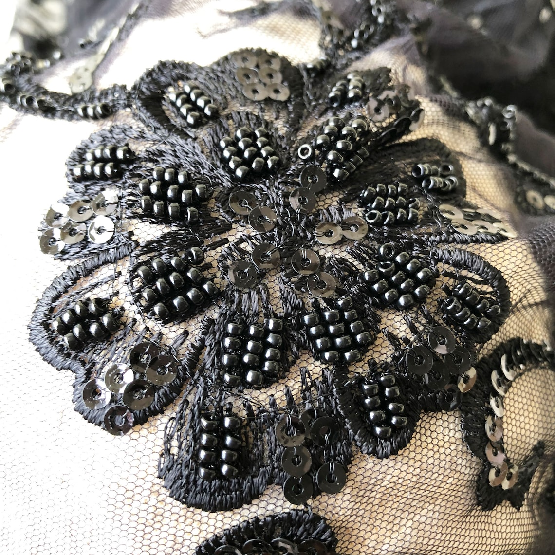 Black Sequined Beaded Lace Fabric By the yard Shimmery | Etsy