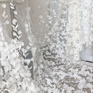 3D Flower Lace Fabric by the Yard Off-White Embroidery Floral Vines Lace Tulle Fabric for Wedding Dress Gown