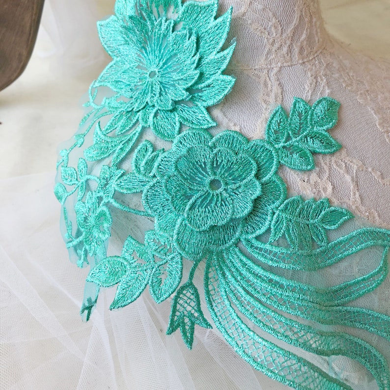 Delicate Flower Lace Applique Shimmery Embroidery Floral Motif Patch Sew onto Party Costumes Dance Dress