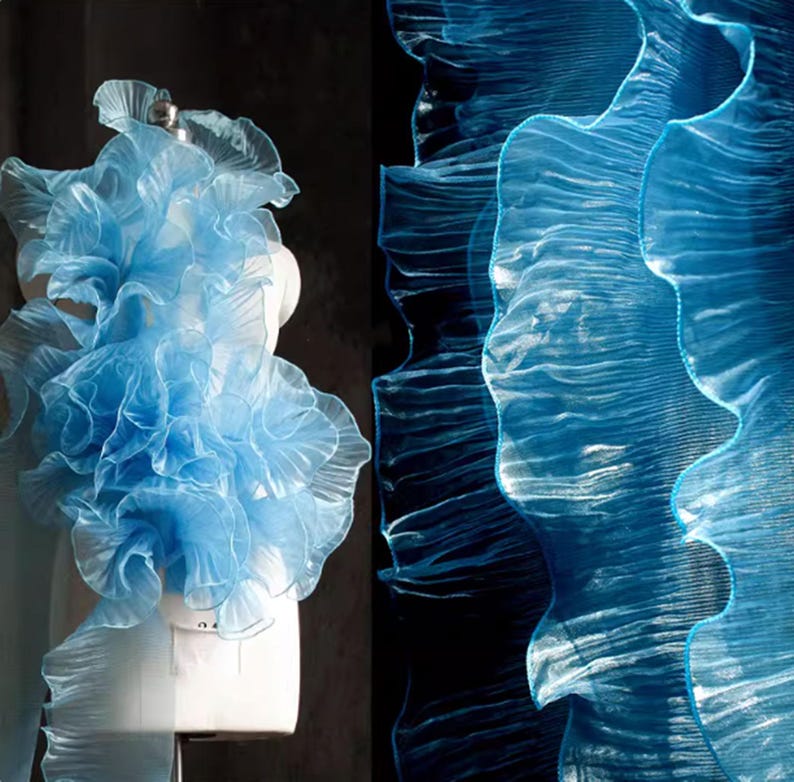 Fabric Flowing Ruffle Jellyfish Organza Ruffle Trim Iridescent Pleated Chiffon Ribbon for ...
