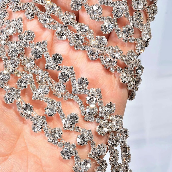 Sparkling Rhinestone Chain Trim Slim Crystal Belt Wedding Dress Strap  Bling Accents Rhinestone Chain Belt