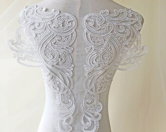 Corded Embroidery Applique Wedding Dress Lace Patch Sewing  Floral Off-White Bridal Gown Lace Motif